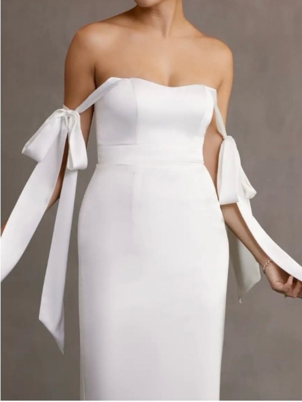 Wedding Dress by  Azazie Loey White Strapless Bow-Tie Sheath Dress